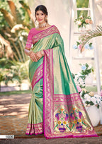 Sangam Prints Multi Color Kanjivaram Silk Woven Work Traditional Saree | Grocsy