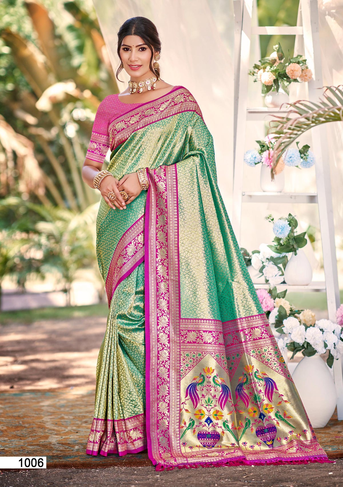 Sangam Prints Multi Color Kanjivaram Silk Woven Work Traditional Saree | Grocsy