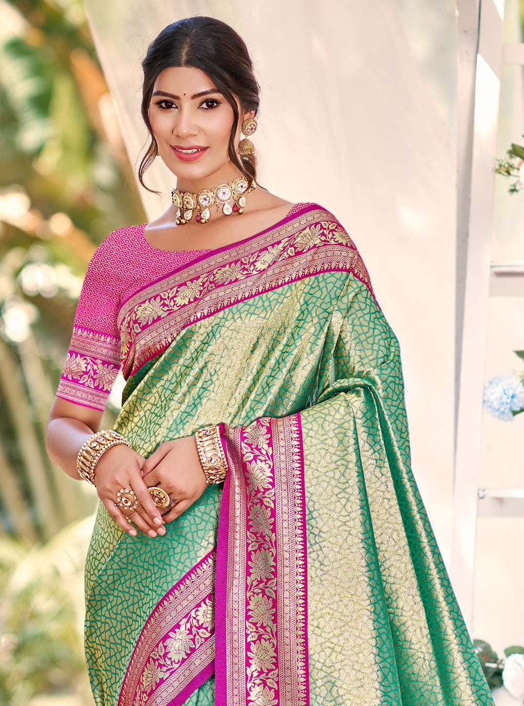 Sangam Prints Multi Color Kanjivaram Silk Woven Work Traditional Saree | Grocsy