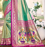 Sangam Prints Multi Color Kanjivaram Silk Woven Work Traditional Saree | Grocsy
