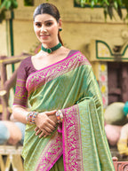 Sangam Prints Multi Color Kanjivaram Silk Woven Work Traditional Saree | Grocsy