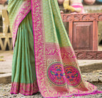 Sangam Prints Multi Color Kanjivaram Silk Woven Work Traditional Saree | Grocsy