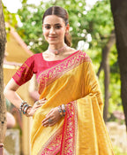 Sangam Prints Multi Color Kanjivaram Silk Woven Work Traditional Saree | Grocsy