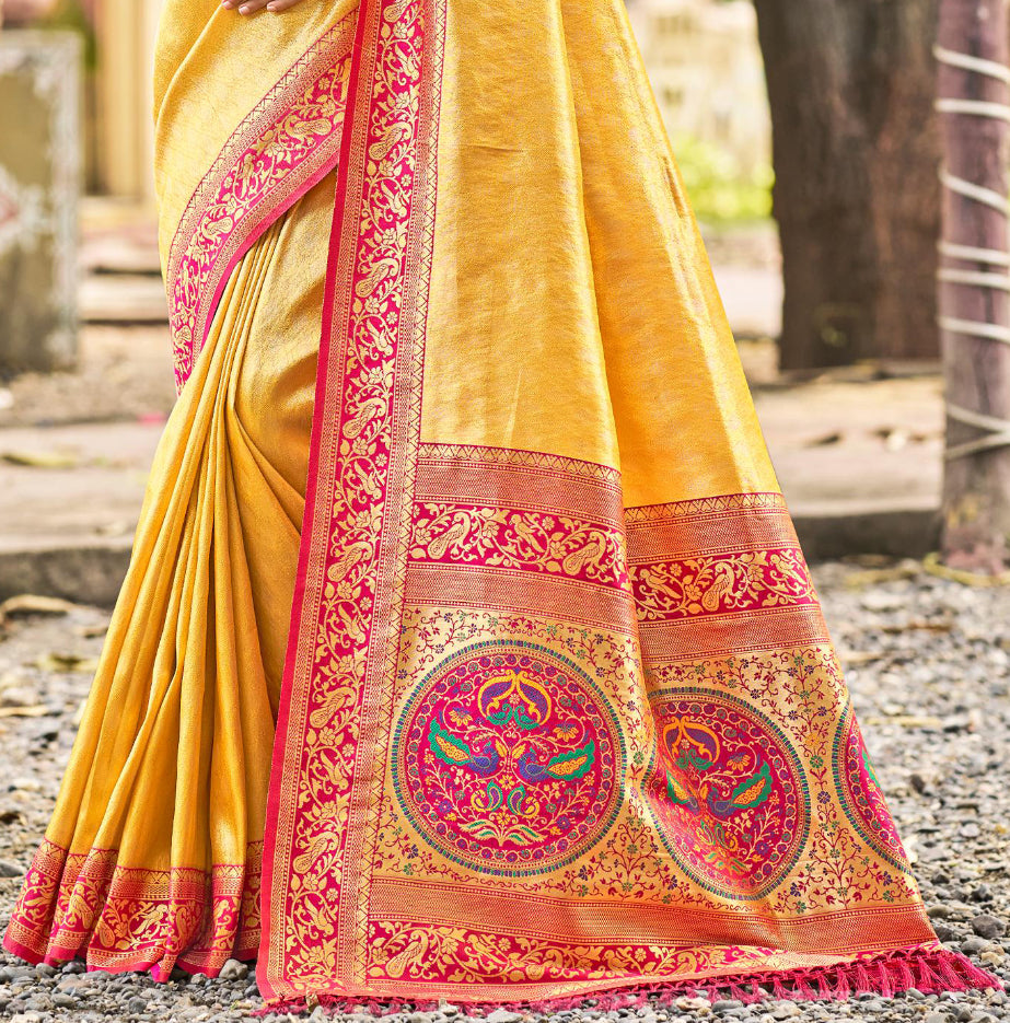 Sangam Prints Multi Color Kanjivaram Silk Woven Work Traditional Saree | Grocsy