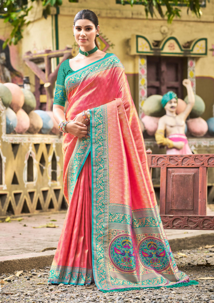 Sangam Prints Multi Color Kanjivaram Silk Woven Work Traditional Saree | Grocsy