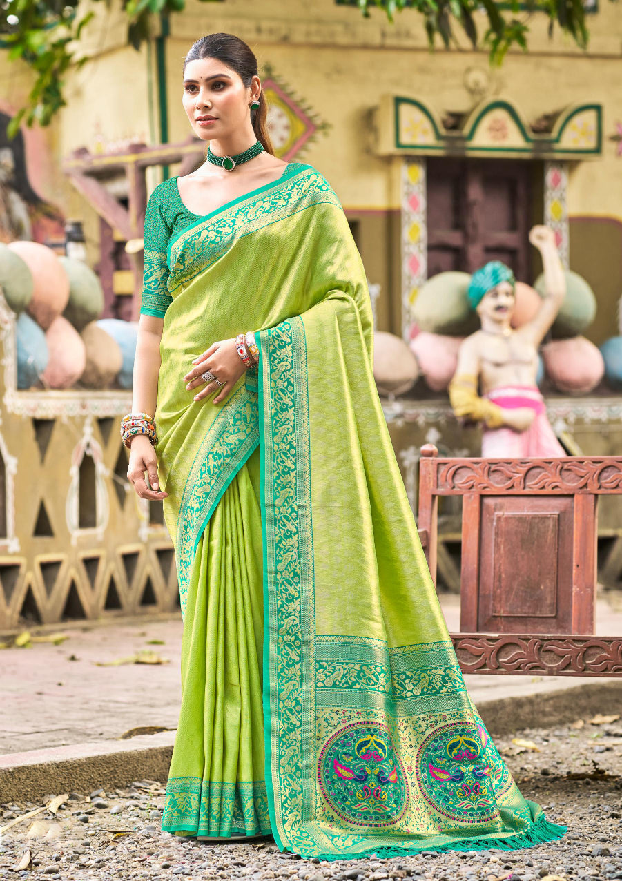 Sangam Prints Multi Color Kanjivaram Silk Woven Work Traditional Saree | Grocsy