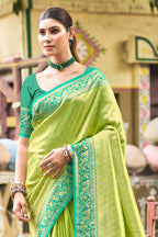 Sangam Prints Multi Color Kanjivaram Silk Woven Work Traditional Saree | Grocsy