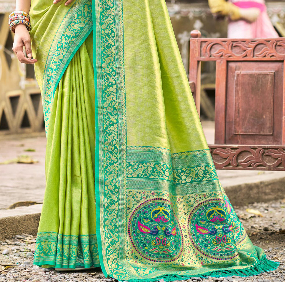 Sangam Prints Multi Color Kanjivaram Silk Woven Work Traditional Saree | Grocsy