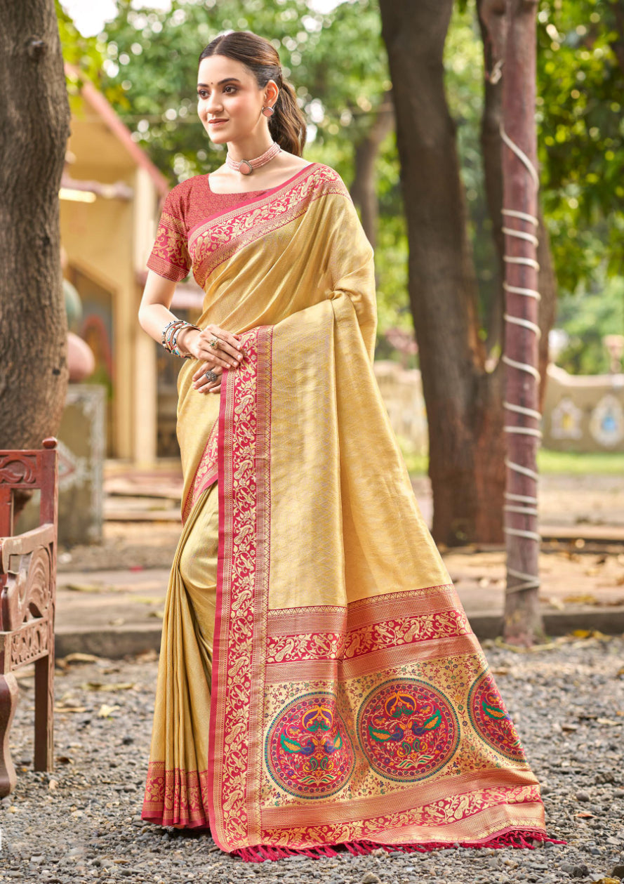Sangam Prints Multi Color Kanjivaram Silk Woven Work Traditional Saree | Grocsy