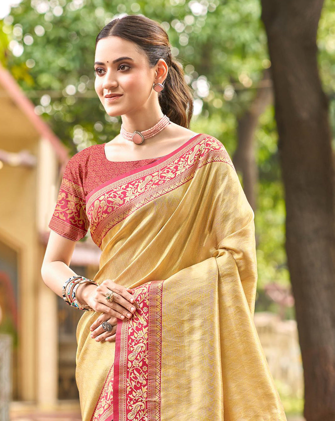 Sangam Prints Multi Color Kanjivaram Silk Woven Work Traditional Saree | Grocsy