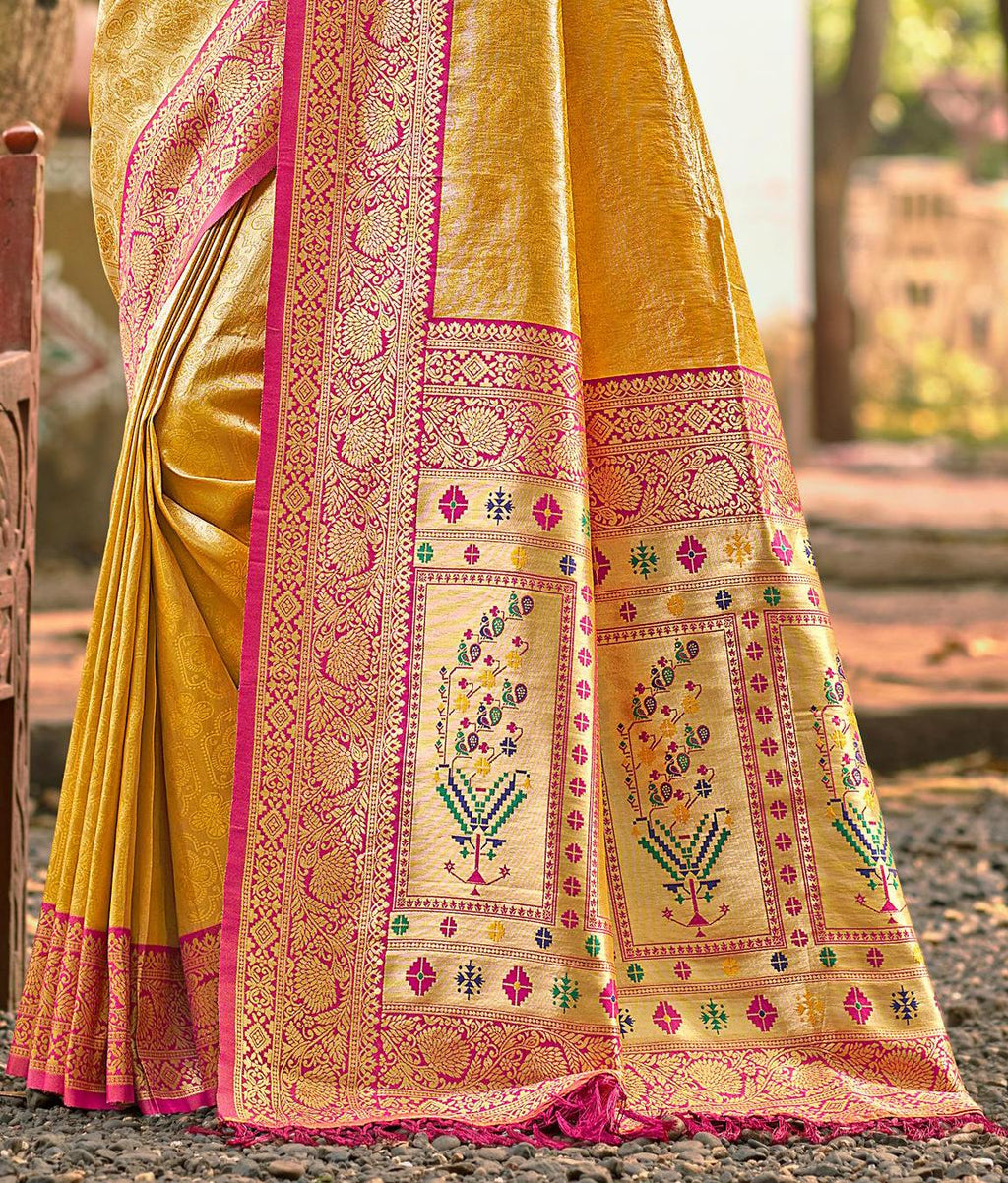 Sangam Prints Multi Color Kanjivaram Silk Woven Work Traditional Saree | Grocsy