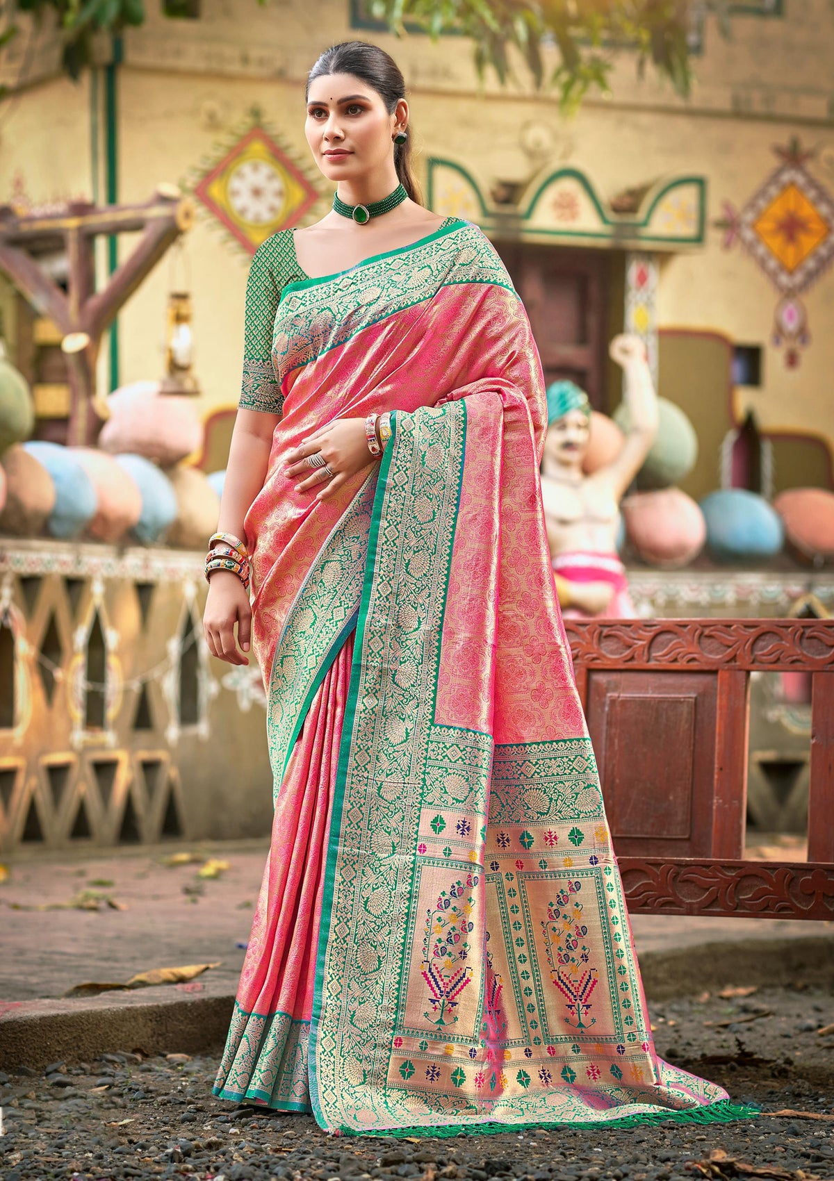 Sangam Prints Multi Color Kanjivaram Silk Woven Work Traditional Saree | Grocsy