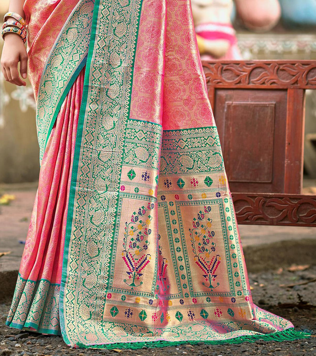 Sangam Prints Multi Color Kanjivaram Silk Woven Work Traditional Saree | Grocsy