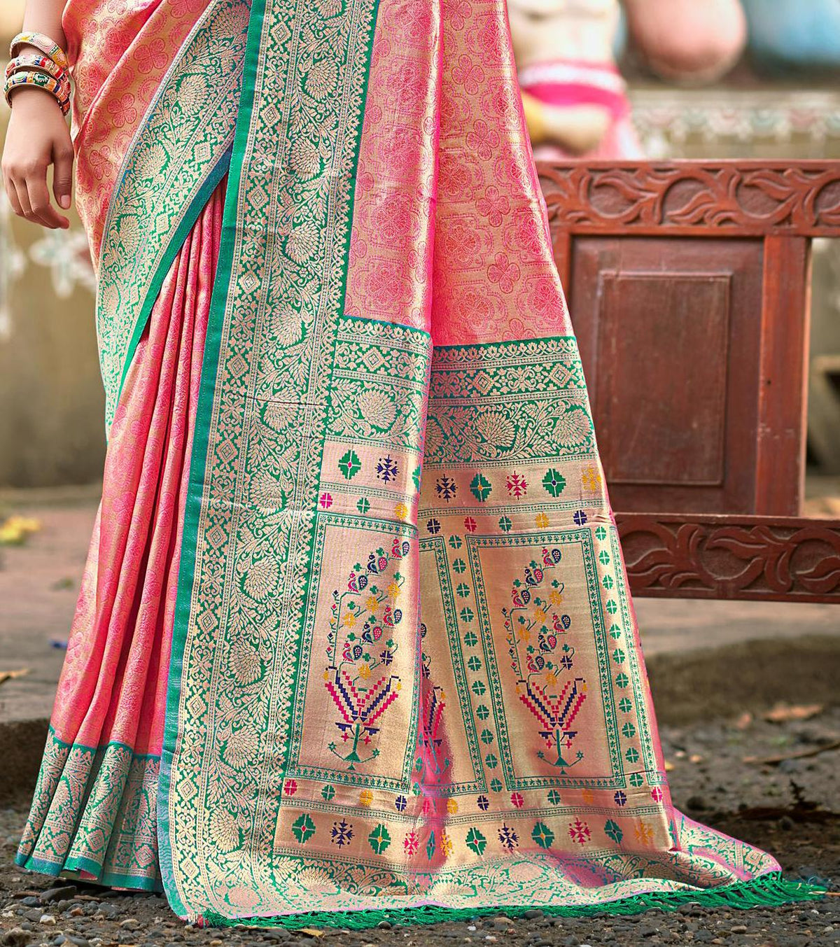 Sangam Prints Multi Color Kanjivaram Silk Woven Work Traditional Saree | Grocsy