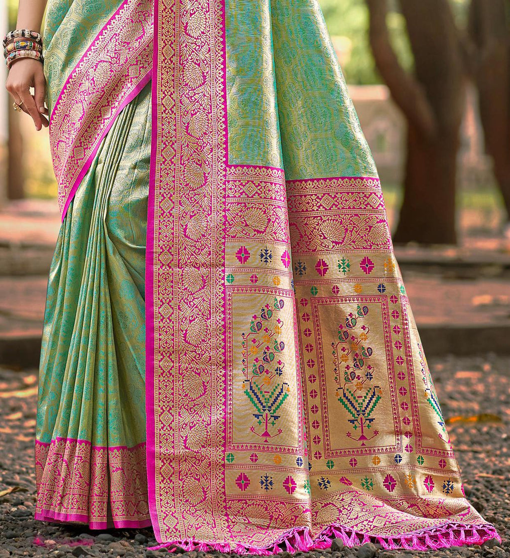 Sangam Prints Multi Color Kanjivaram Silk Woven Work Traditional Saree | Grocsy