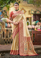 Sangam Prints Multi Color Kanjivaram Silk Woven Work Traditional Saree | Grocsy