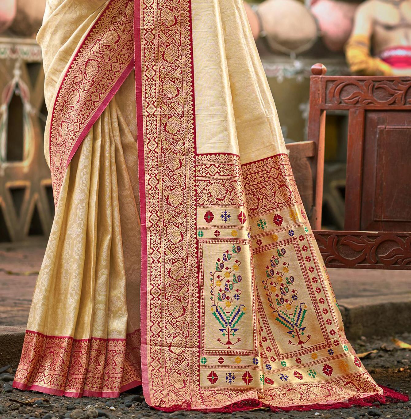 Sangam Prints Multi Color Kanjivaram Silk Woven Work Traditional Saree | Grocsy