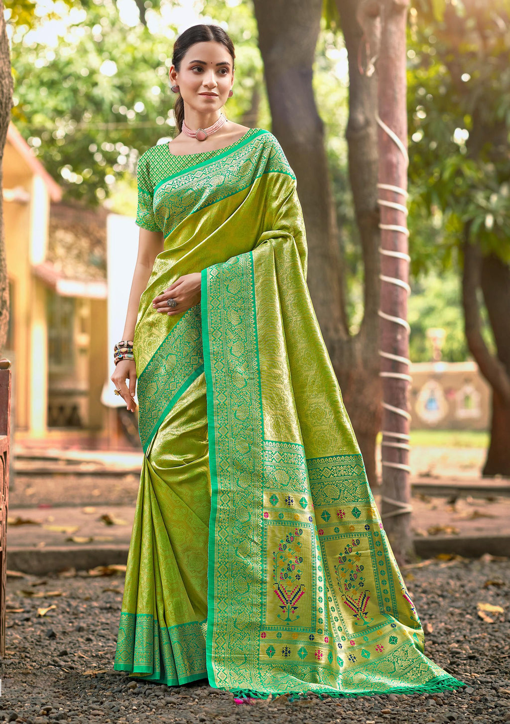 Sangam Prints Multi Color Kanjivaram Silk Woven Work Traditional Saree | Grocsy
