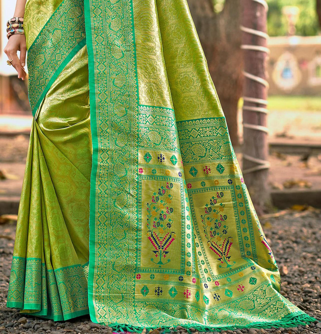 Sangam Prints Multi Color Kanjivaram Silk Woven Work Traditional Saree | Grocsy