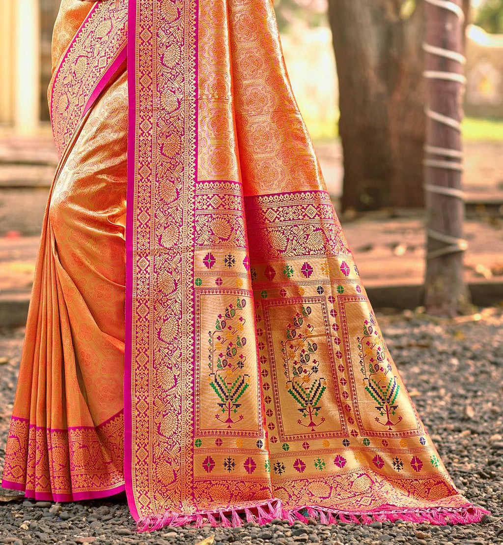 Sangam Prints Multi Color Kanjivaram Silk Woven Work Traditional Saree | Grocsy