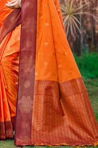 Sangam Prints Saffron Orange Soft Silk Woven Work Traditional Saree | Grocsy