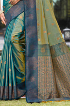 Sangam Prints Peacock Green Soft Silk Woven Work Traditional Saree | Grocsy