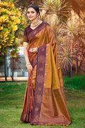 Sangam Prints Golden Brown Soft Silk Woven Work Traditional Saree | Grocsy