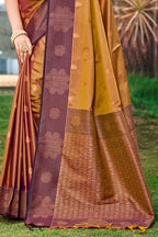 Sangam Prints Golden Brown Soft Silk Woven Work Traditional Saree | Grocsy