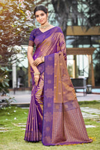 Sangam Prints Copper Gold Soft Silk Woven Work Traditional Saree | Grocsy