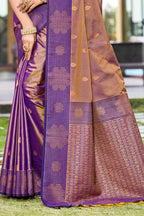 Sangam Prints Copper Gold Soft Silk Woven Work Traditional Saree | Grocsy