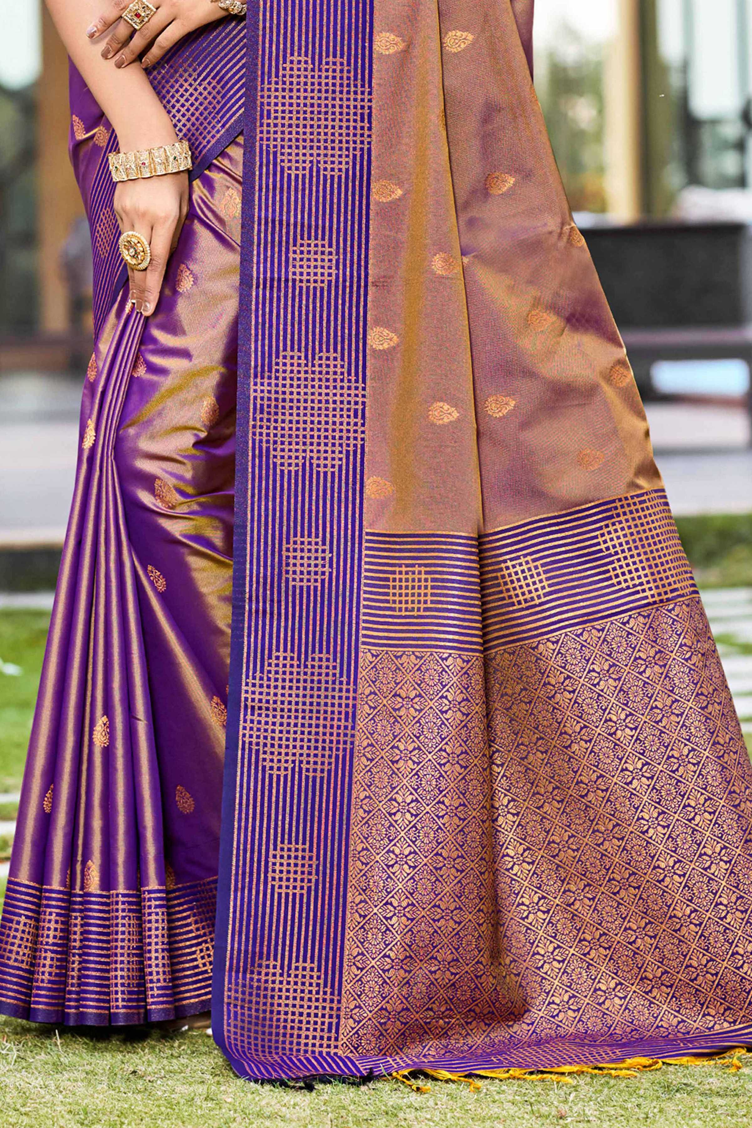 Sangam Prints Copper Gold Soft Silk Woven Work Traditional Saree | Grocsy
