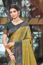 Sangam Prints Olive Green Soft Silk Woven Work Traditional Saree | Grocsy