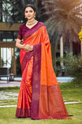 Sangam Prints Bright Orange Soft Silk Woven Work Traditional Saree | Grocsy