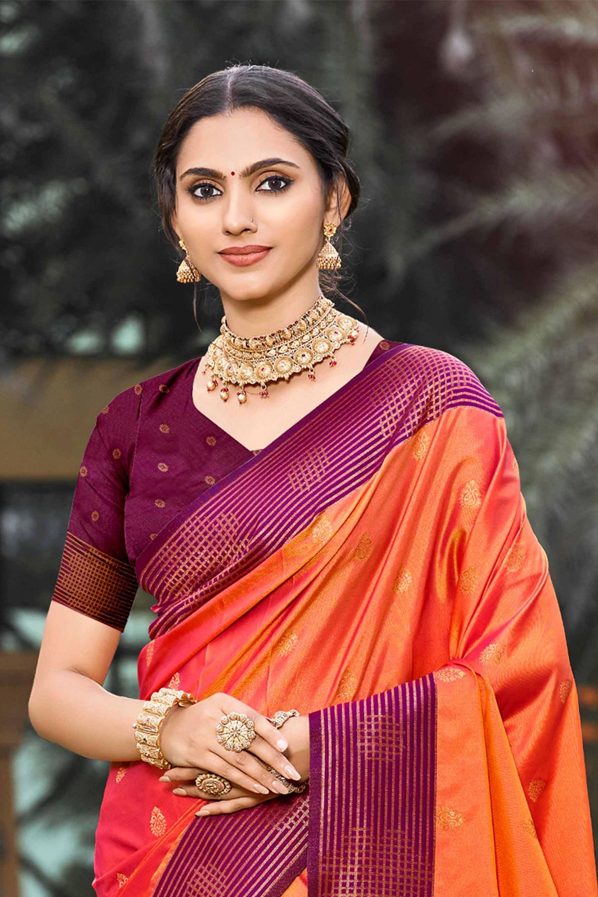 Sangam Prints Bright Orange Soft Silk Woven Work Traditional Saree | Grocsy