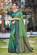 Sangam Prints Mehendi Green Soft Silk Woven Work Traditional Saree | Grocsy