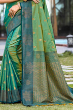 Sangam Prints Mehendi Green Soft Silk Woven Work Traditional Saree | Grocsy