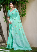 Sangam Prints Sea Green Linen Woven Work Traditional Saree | Grocsy