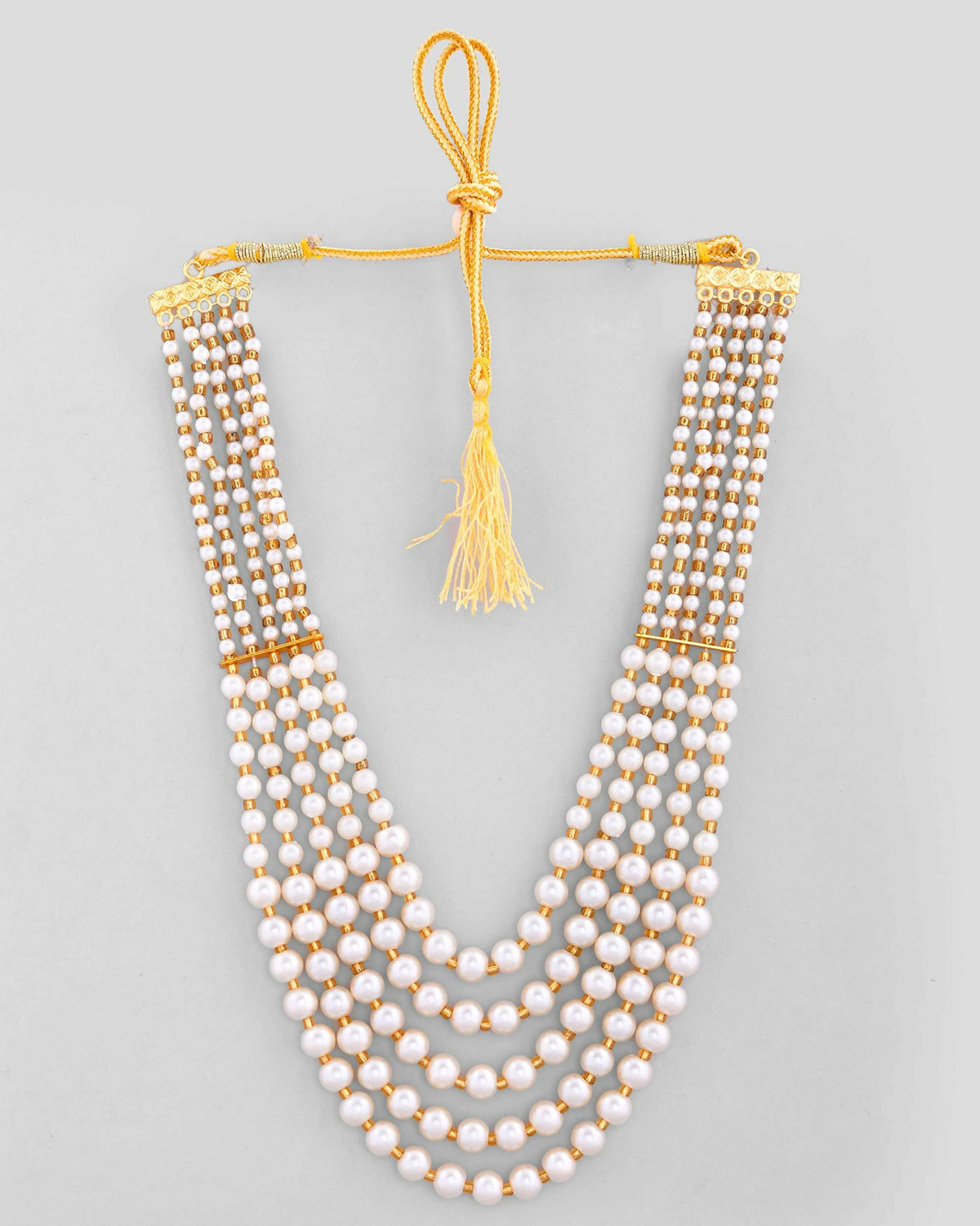 VOJ Gold-Polished Multi Layered Pearl Maharani Necklace | Grocsy