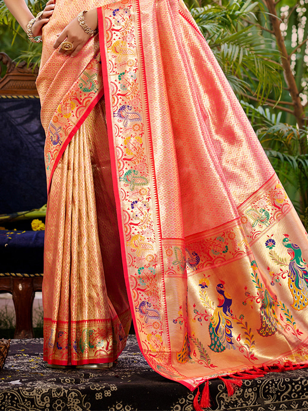 Sangam Prints Red  Silk Woven Work Traditional Saree | Grocsy