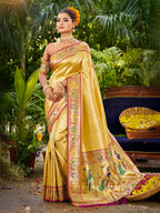 Sangam Prints Yellow Silk Woven Work Traditional Saree | Grocsy