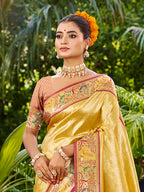 Sangam Prints Yellow Silk Woven Work Traditional Saree | Grocsy