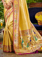 Sangam Prints Yellow Silk Woven Work Traditional Saree | Grocsy