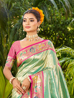 Sangam Prints Dark Green Silk Woven Work Traditional Saree | Grocsy