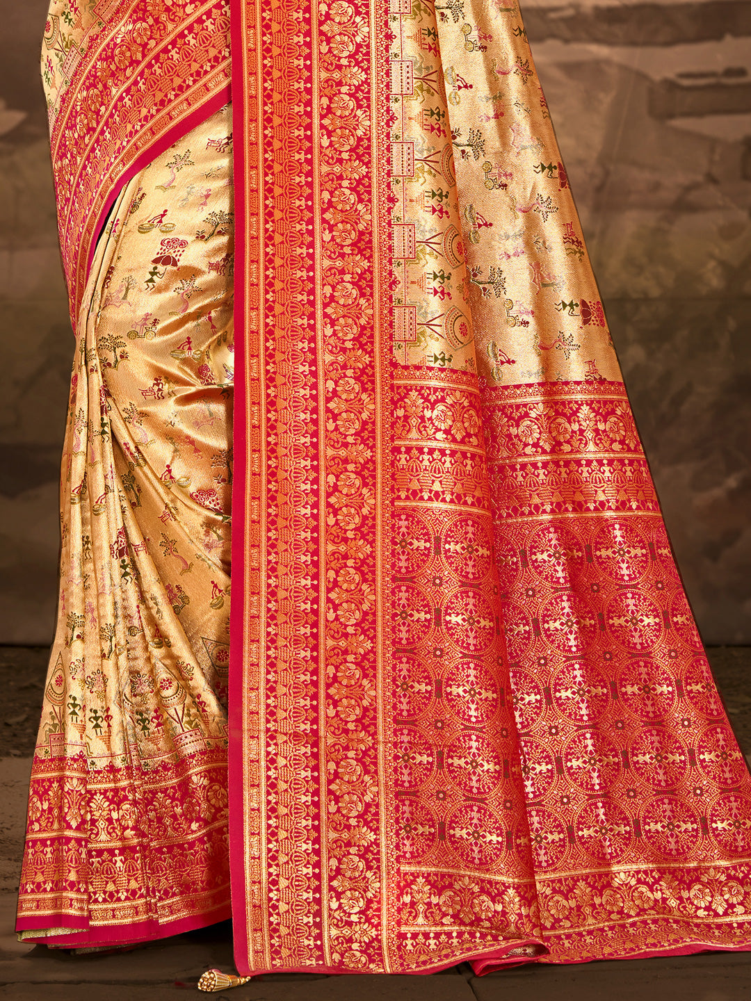 Sangam Prints Multi Color Dharmavaram Woven Work Traditional Saree | Grocsy
