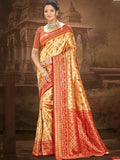 Sangam Prints Multi Color Dharmavaram Woven Work Traditional Saree | Grocsy