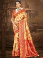 Sangam Prints Multi Color Dharmavaram Woven Work Traditional Saree | Grocsy
