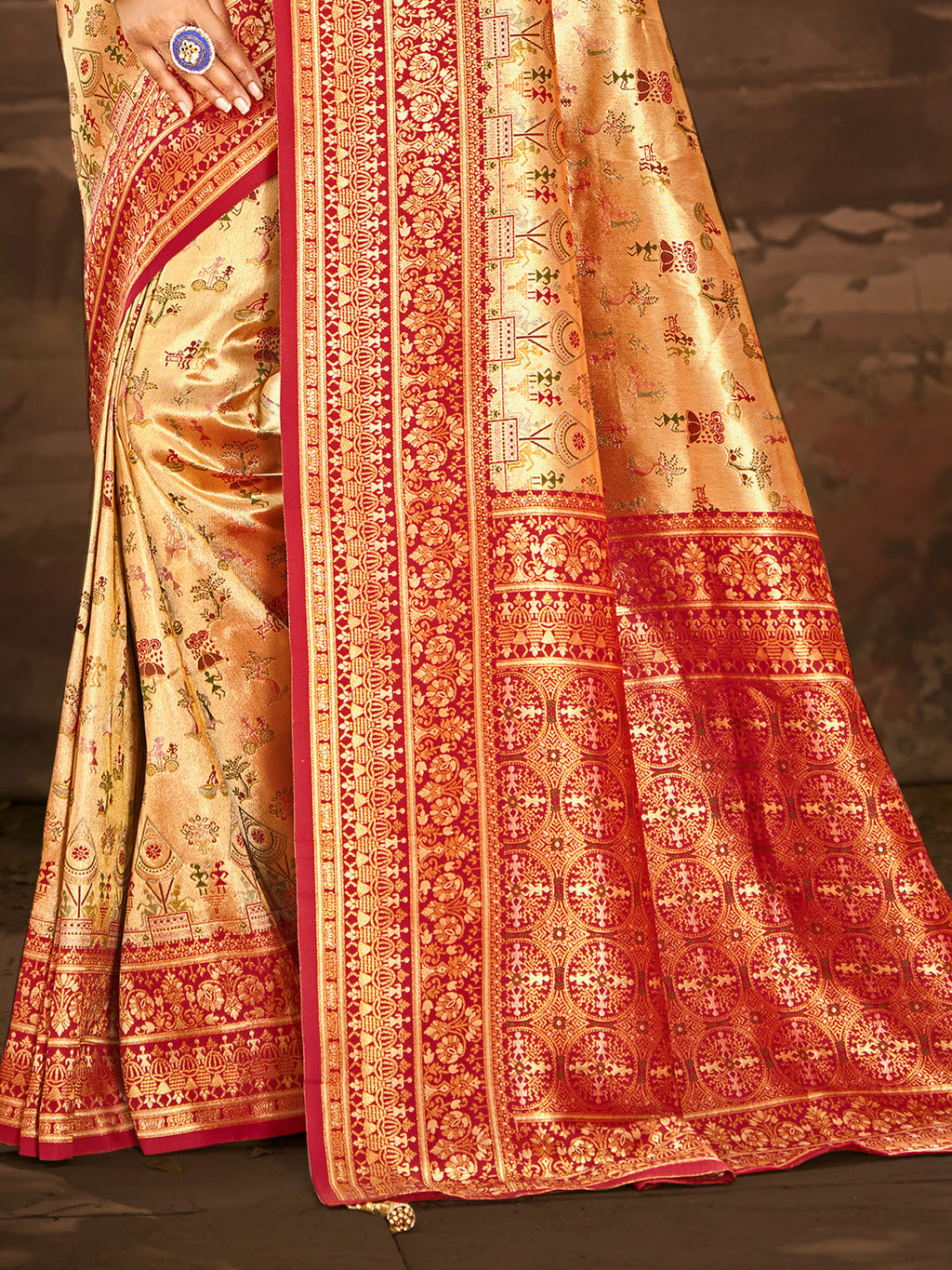 Sangam Prints Multi Color Dharmavaram Woven Work Traditional Saree | Grocsy