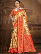 Sangam Prints Multi Color Dharmavaram Woven Work Traditional Saree | Grocsy