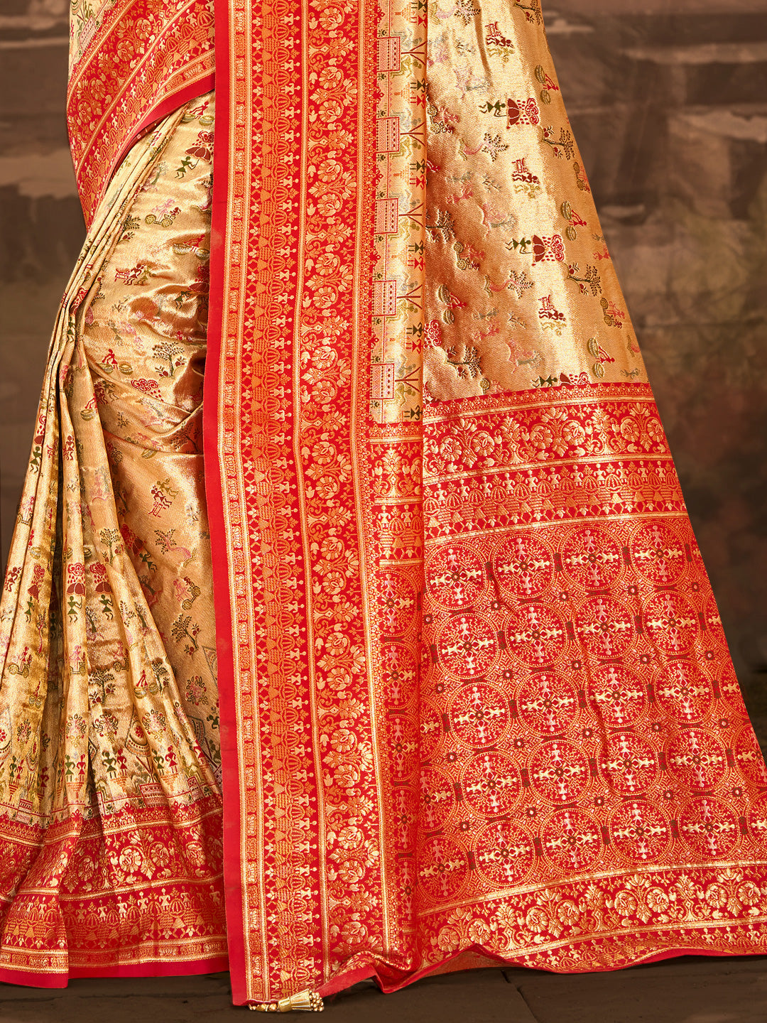 Sangam Prints Multi Color Dharmavaram Woven Work Traditional Saree | Grocsy