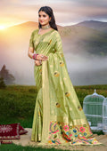 Sangam Prints Green Heavy Assam Silk Saree With Meena Woven Work Traditional Saree | Grocsy